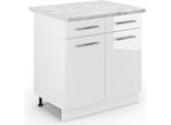 Vicco Mobiletto Base Per Cucina Fame-Line, 80 Cm , Pt Marmo, Bianco Lucido/Bianco