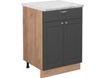 Vicco Mobiletto Base Per Cucina Fame-Line, 60 Cm Con Cassetto, Pt Marmo, Antracite-Oro/Quercia Dorata