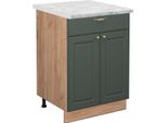Vicco Mobiletto Base Per Cucina Fame-Line, 60 Cm Con Cassetto, Pt Marmo, Verde-Oro Country House/Quercia Dorata