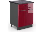 Vicco Mobiletto Base Per Cucina Fame-Line, 60 Cm Con Cassetto, Pt Antracite, Rosso Bordeaux Lucido/Antracite