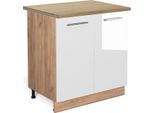 Vicco Mobiletto Base Cucina Fame-Line, 80 Cm Con Ripiano, Pl Rovere, Bianco Lucido/Quercia Dorata