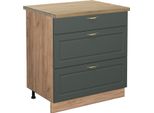 Vicco Mobiletto Base Per Cucina Fame-Line, 80 Cm Con 3 Cassetti, Pt Rovere, Verde-Oro Country House/Quercia Dorata
