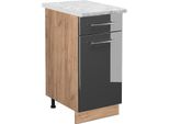 Vicco Mobiletto Base Per Cucina Fame-Line, 40 Cm , Pt Marmo, Antracite Lucido/Quercia Dorata