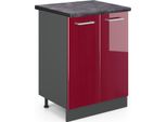 Vicco Mobiletto Base Cucina R-Line, 60 Cm , Pl Antracite, Rosso Lucido/Antracite