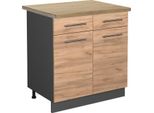 Vicco Mobiletto Base Per Cucina Fame-Line, 80 Cm , Pt Rovere, Quercia Dorata/Antracite