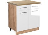Vicco Mobiletto Base Per Cucina Fame-Line, 80 Cm , Pt Rovere, Bianco Lucido/Quercia Dorata