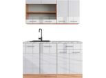 Vicco Cucina Monoblocco R-Line, 140 Cm , Pt Marmo, Bianco Lucido/Oro Power Oak