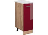 Vicco Armadio Cucina Dispensa Alto R-Line, 30 Cm Pl Marmo, Rosso Lucido/Quercia Dorata