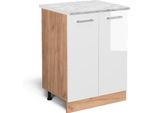 Vicco Mobiletto Base Cucina R-Line, 60 Cm Pl Marmo, Bianco Lucido/Quercia Dorata
