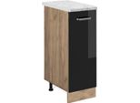 Vicco Armadio Cucina Dispensa Alto R-Line, 30 Cm Pl Marmo, Nero Lucido/Quercia Dorata