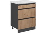 Vicco Mobiletto Base Per Cucina R-Line, 60 Cm Pl Marmo, Quercia Dorata/Antracite