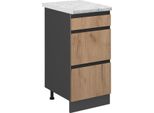 Vicco Mobiletto Base Per Cucina R-Line, 40 Cm Pl Marmo, Quercia Dorata/Antracite