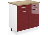Vicco Mobiletto Base Per Cucina R-Line, 80 Cm , Pl Rovere, Rosso Lucido/Bianco