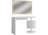 Vicco Tavolo Da Toeletta Lara, 120 Cm Con Specchio A Led, Bianco Lucido