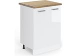 Vicco Mobiletto Base Cucina R-Line, 60 Cm , Pt Rovere, Bianco Lucido/Bianco