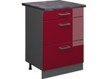 Vicco Mobiletto Base Per Cucina R-Line, 60 Cm Con Cassetti, Pl Antracite, Rosso Lucido/Antracite