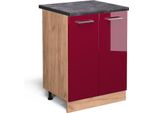 Vicco Mobiletto Base Cucina R-Line, 60 Cm , Pl Antracite, Rosso Lucido/Quercia Dorata