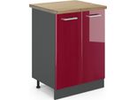 Vicco Mobiletto Base Cucina R-Line, 60 Cm , Pl Rovere, Rosso Lucido/Antracite