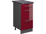 Vicco Mobiletto Base Per Cucina R-Line, 40 Cm Con Cassetti, Pl Antracite, Rosso Lucido/Antracite
