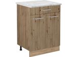 Vicco Mobiletto Base Per Cucina R-Line, 60 Cm Pt Marmo, Rovere Artigianale/Quercia Dorata