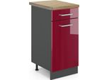 Vicco Mobiletto Base Per Cucina R-Line, 40 Cm , Pl Rovere, Rosso Lucido/Antracite