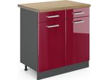 Vicco Mobiletto Base Per Cucina R-Line, 80 Cm , Pl Rovere, Rosso Lucido/Antracite