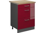 Vicco Mobiletto Base Per Cucina R-Line, 60 Cm Con Cassetti, Pl Rovere, Rosso Lucido/Antracite
