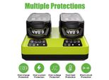 Set Di Batterie Di Ricambio, 6,0 Ah, Pacco Da 18 V Con Doppio Caricabatterie Rapido, Compatibile Con Roybi Tools, 2 Batterie E 1 Caricabatterie