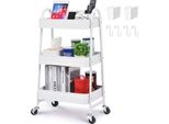 Topchances Carrello Portaoggetti A 3 Livelli, Carrello Da Cucina Con Rotelle Bloccabili, Carrello Multifunzionale Con Maniglia Per Cucina, Lavanderia, Camera Da Letto, Bianco