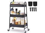 Topchances Carrello Portaoggetti A 3 Livelli, Carrello Da Cucina Con Rotelle Bloccabili, Carrello Multifunzionale Con Maniglia Per Cucina, Lavanderia, Camera Da Letto, Nero
