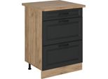 Vicco Mobiletto Base Per Cucina R-Line, 60 Cm Con Cassetti, Pl Rovere, Antracite Casa Di Campagna/Quercia Dorata