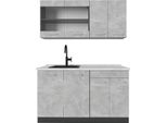 Vicco Cucina Monoblocco R-Line, 140 Cm , Pl Marmo, Calcestruzzo/Antracite