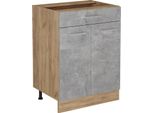 Vicco Mobiletto Base Per Cucina R-Line, 60 Cm Con Cassetto, Senza Piano Di Lavoro, Calcestruzzo/Quercia Dorata