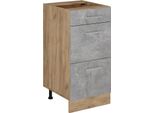 Vicco Mobiletto Base Per Cucina R-Line, 40 Cm Con Cassetti, Senza Piano Di Lavoro, Calcestruzzo/Quercia Dorata