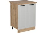 Vicco Mobiletto Base Cucina R-Line, 60 Cm , Pl Rovere, Bianco Casa Di Campagna/Quercia Dorata