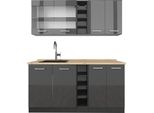 Vicco Cucina Completa R-Line, 160 Cm , Pl Rovere, Antracite Lucido/Antracite