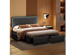 Letto Imbottito Con Illuminazione A Led, Con Testiera E 4 Cassetti, Letto Matrimoniale 140X200Cm Letto Contenitore Struttura Letto, Rete A Doghe In Legno, Grigio