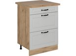 Vicco Mobiletto Base Per Cucina R-Line, 60 Cm Con Cassetti, Pl Rovere, Bianco Casa Di Campagna/Quercia Dorata