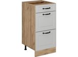 Vicco Mobiletto Base Per Cucina R-Line, 40 Cm Con Cassetti, Senza Piano Di Lavoro, Bianco Casa Di Campagna/Quercia Dorata