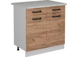 Vicco Mobiletto Base Per Cucina R-Line, 80 Cm Pl Marmo, Quercia Dorata/Bianco