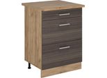 Vicco Mobiletto Base Per Cucina R-Line, 60 Cm Con Cassetti, Pl Rovere, Grigio Nobile/Quercia Dorata