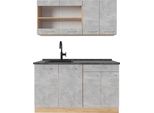 Vicco Cucina Monoblocco R-Line, 140 Cm , Pl Antracite, Calcestruzzo/Quercia Dorata