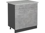 Vicco Mobiletto Base Per Cucina R-Line, 80 Cm Pl Marmo, Calcestruzzo/Antracite