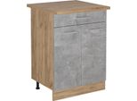 Vicco Mobiletto Base Per Cucina R-Line, 60 Cm Con Cassetto, Pl Rovere, Calcestruzzo/Quercia Dorata