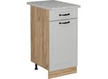 Vicco Mobiletto Base Per Cucina R-Line, 40 Cm Pl Marmo, Bianco Casa Di Campagna/Quercia Dorata