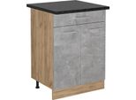 Vicco Mobiletto Base Per Cucina R-Line, 60 Cm Con Cassetto, Pl Antracite, Calcestruzzo/Quercia Dorata