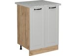 Vicco Mobiletto Base Cucina R-Line, 60 Cm Pl Marmo, Bianco Casa Di Campagna/Quercia Dorata