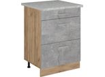 Vicco Mobiletto Base Per Cucina R-Line, 60 Cm Pl Marmo, Calcestruzzo/Quercia Dorata