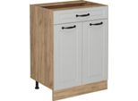 Vicco Mobiletto Base Per Cucina R-Line, 60 Cm Con Cassetto, Senza Piano Di Lavoro, Bianco Casa Di Campagna/Quercia Dorata