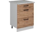 Vicco Mobiletto Base Per Cucina R-Line, 60 Cm Pl Marmo, Quercia Dorata/Bianco